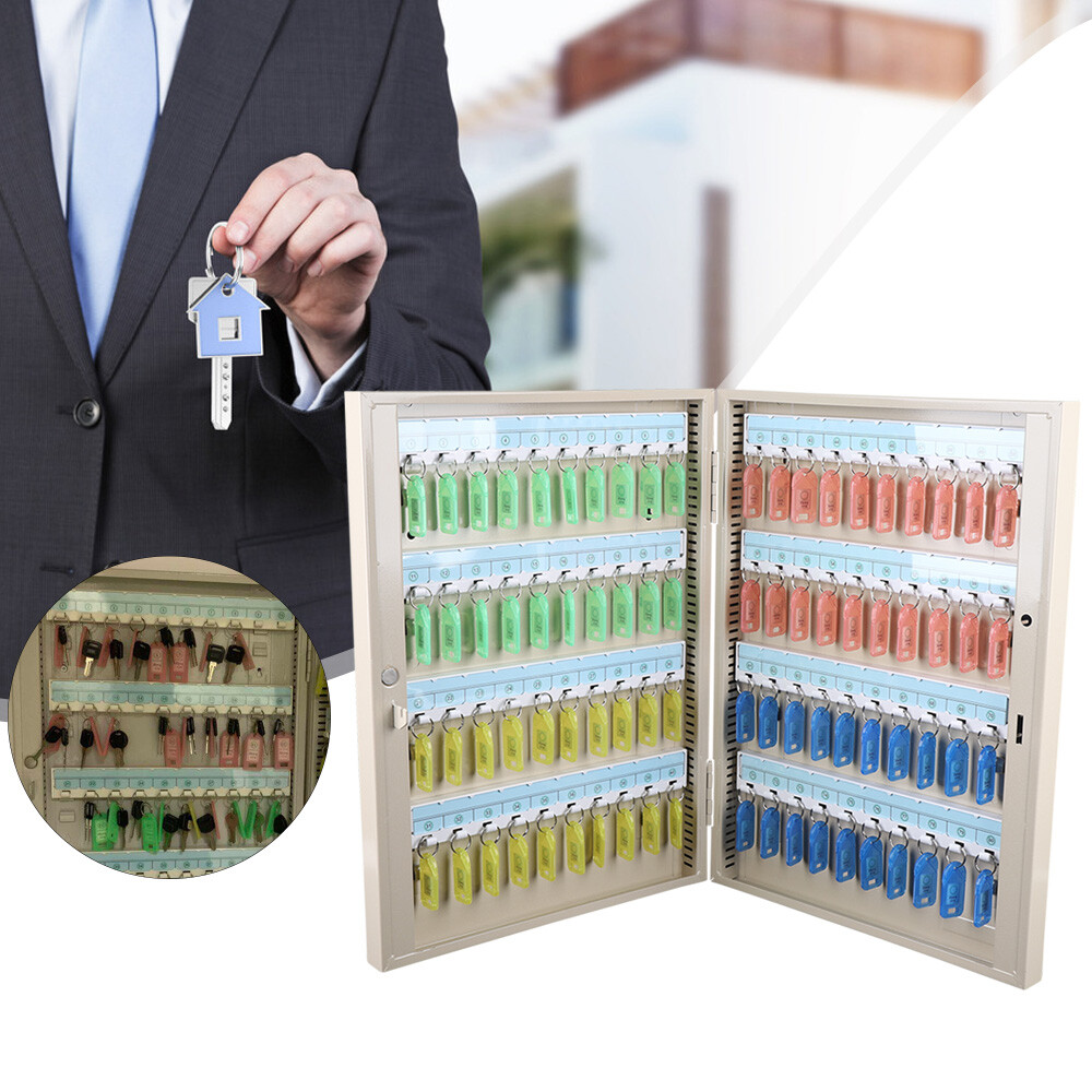 80 Keys Wall Mount Double Sides Lock Box Tiered Storage Safe Cabinet W/Pull Ring