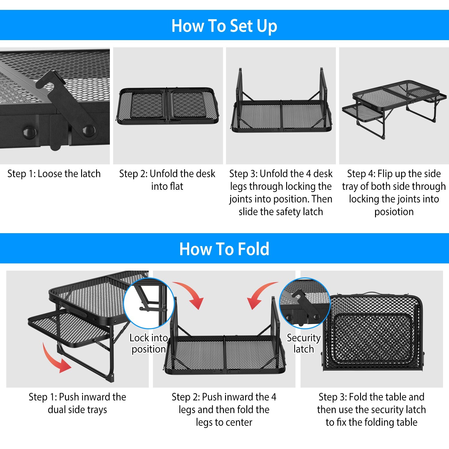 Folding Camping Table with 2 Wing Panel Aluminum Picnic Table Heat Resistant