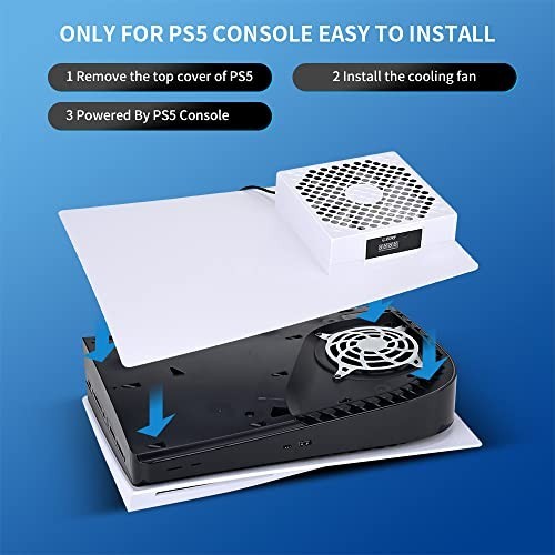 PS5 Cooling Fan System - Automatic Temp Control, Low Noise, 3 Speed RGB LED