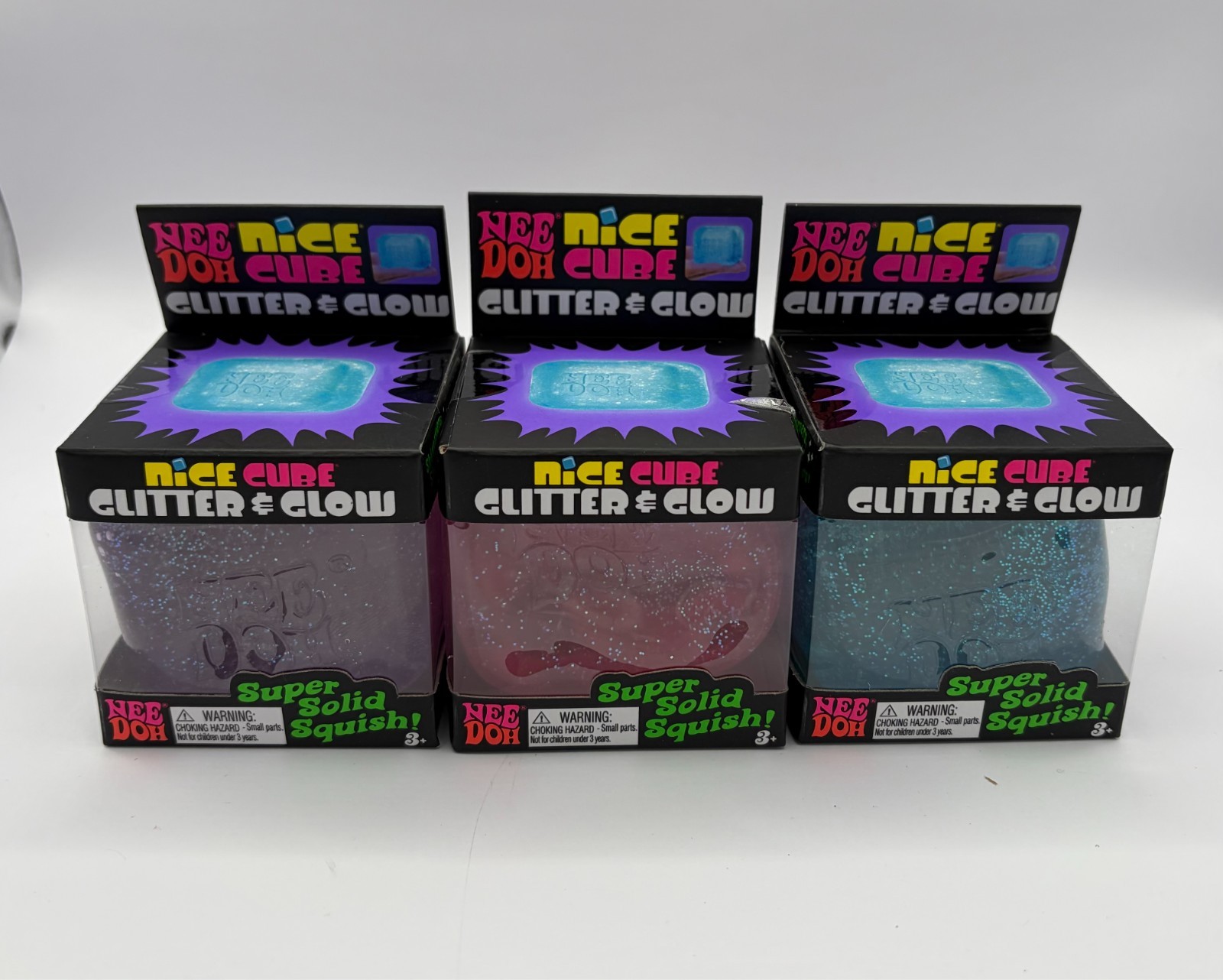 Nee Doh Needoh Nice Cube Glitter & Glow! - Blue Purple Pink - SAME DAY SHIPPING
