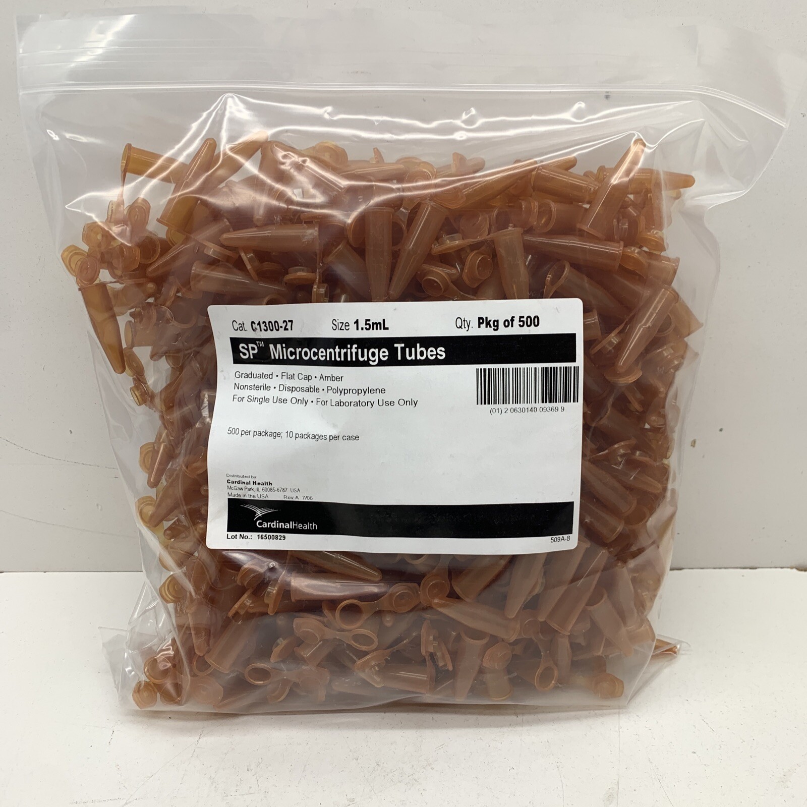 (500-Pack) Cardinal C1300-27 SP Microcentrifuge Tube 1.5mL Amber, Graduated