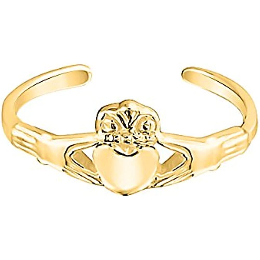 14K Yellow Gold Over .925 Sterling Silver Irish Love Celtic Midi Ring Adjustable
