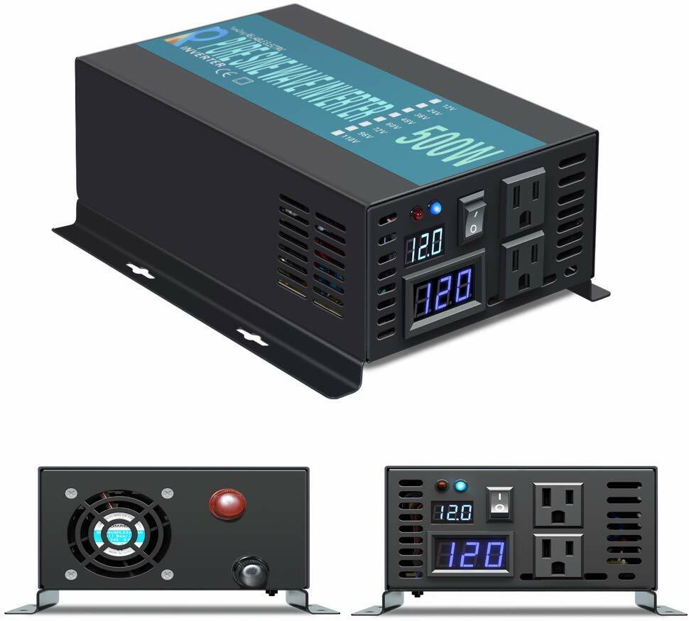 Pure Sine Wave Inverter 12v 110v 120v 60Hz 500w Power 2 outlets Car Home Motor