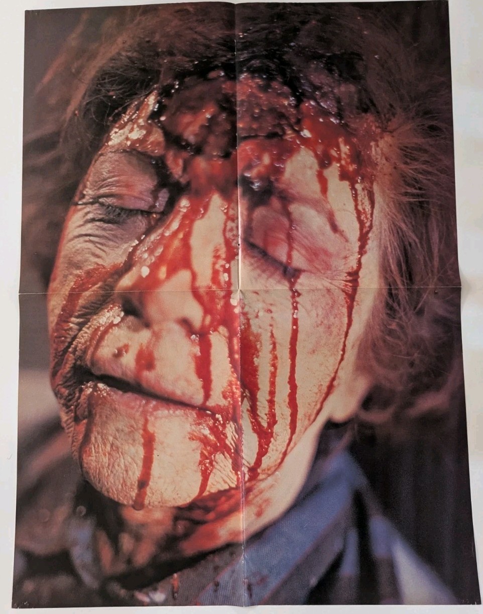Old Lady Bleeding & Gargoyle Demon Bat Vintage Horror Double Sided Quad Poster