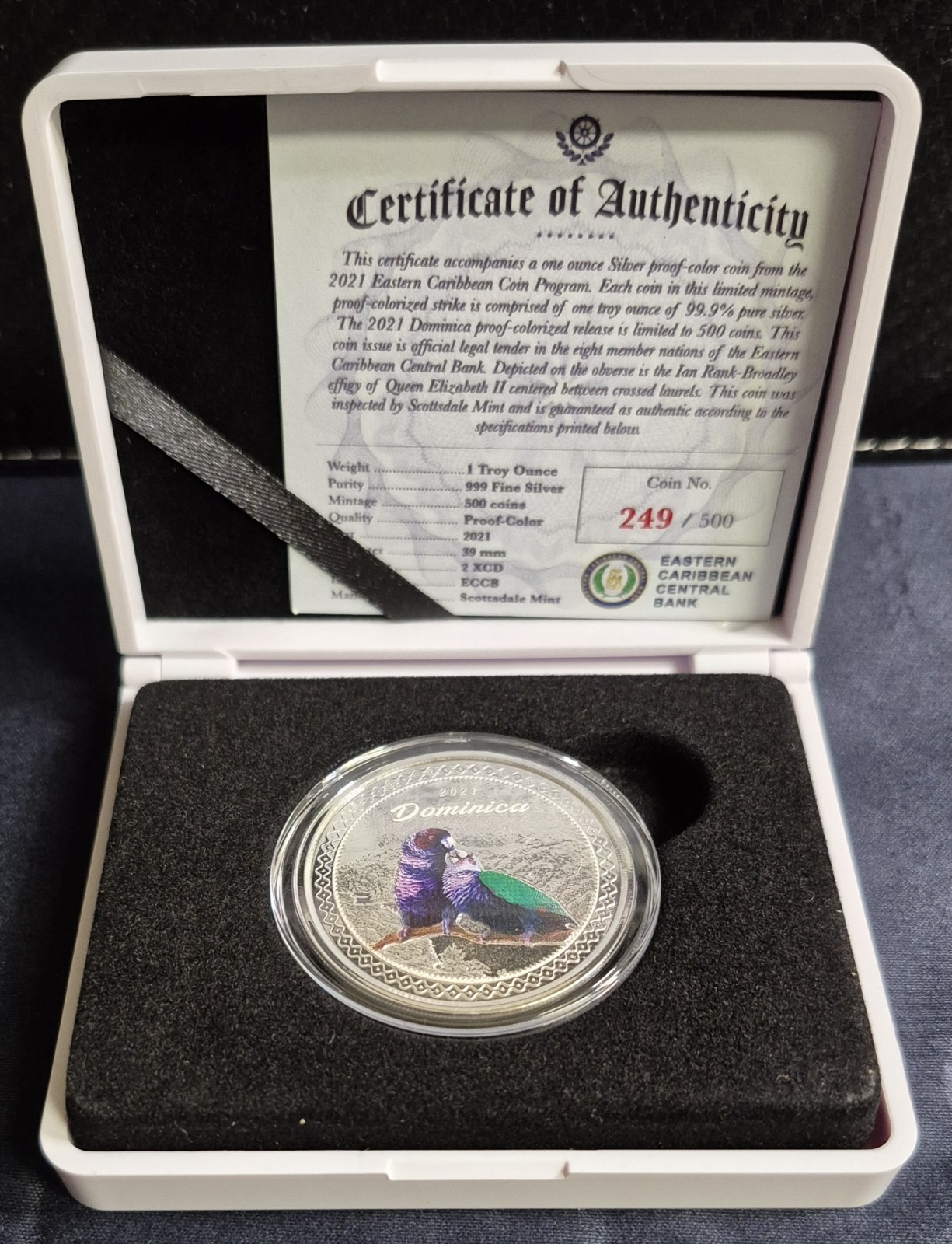 EC8 2021 Dominica 1 Oz Colorized Silver Coin 999 Silver With Coa / Box
