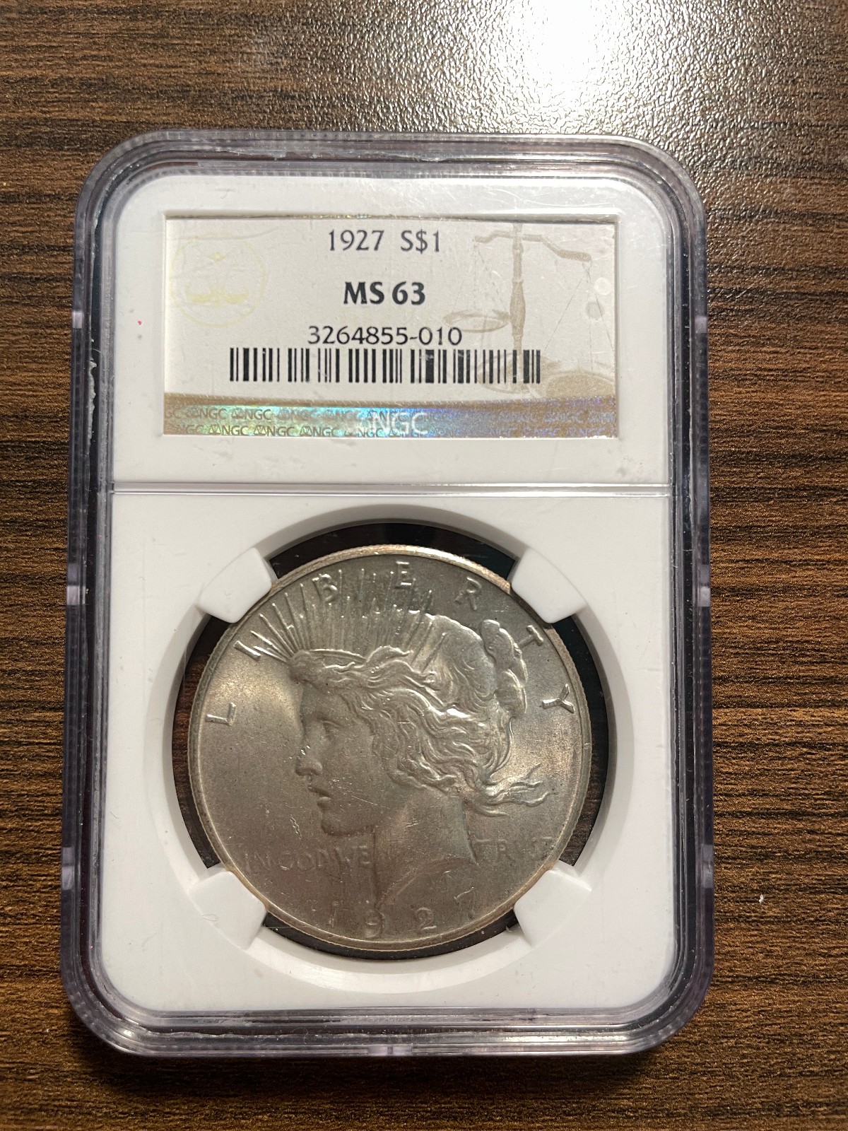 1927-P Peace Silver Dollar $1 NGC MINT STATE 63 MS 63 Type 2, Low Relief