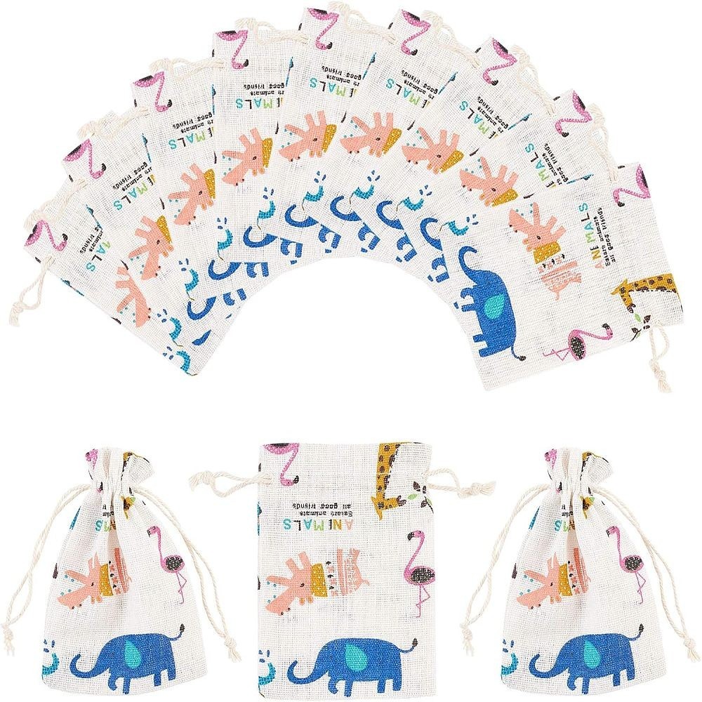 30pcs Polycotton(Polyester ) Packing Pouches Drawstring Bags with Animal Printed