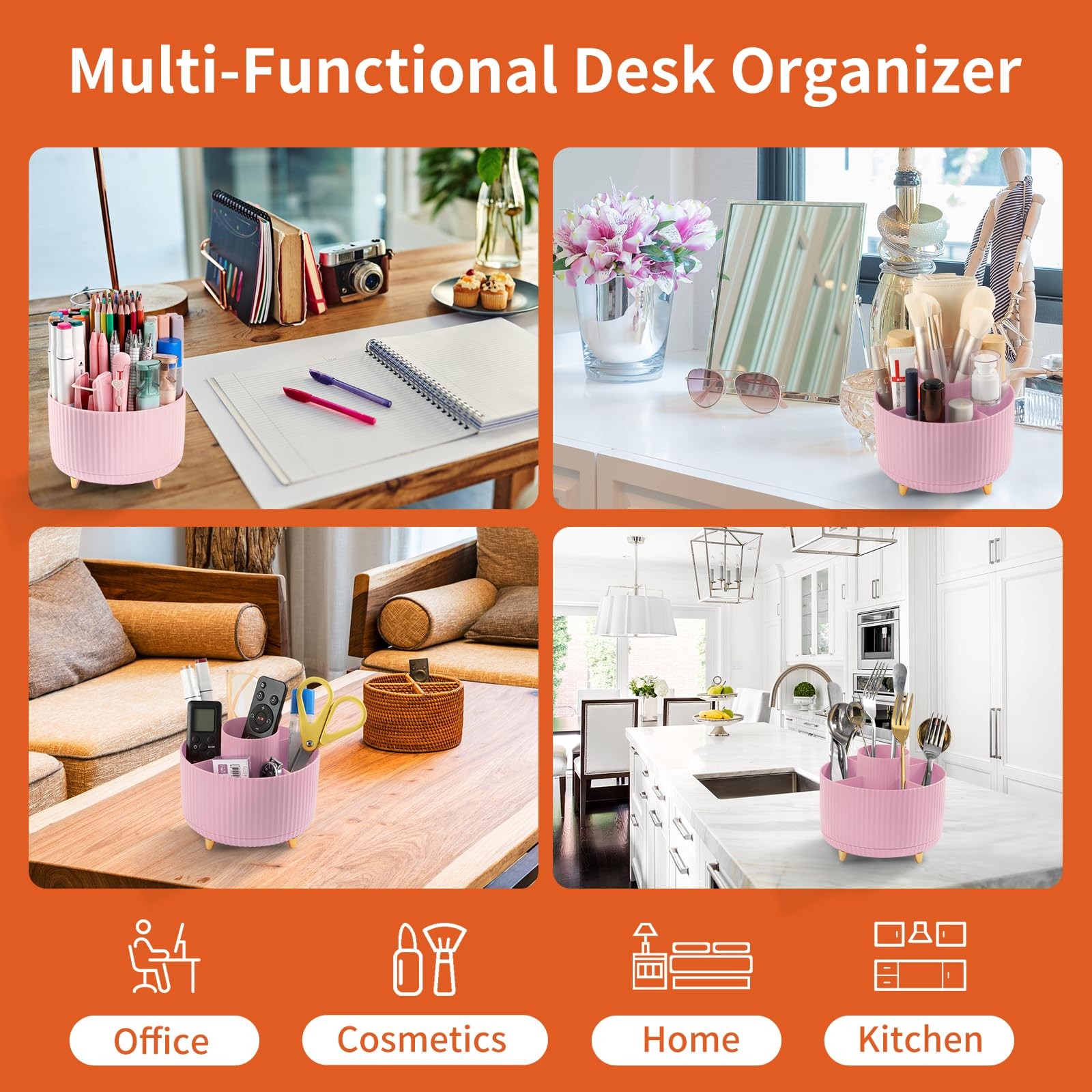 Desk Pencil Pen Holder, 5 Slots 360°Degree Rotating Organizers for Desk, Desk...