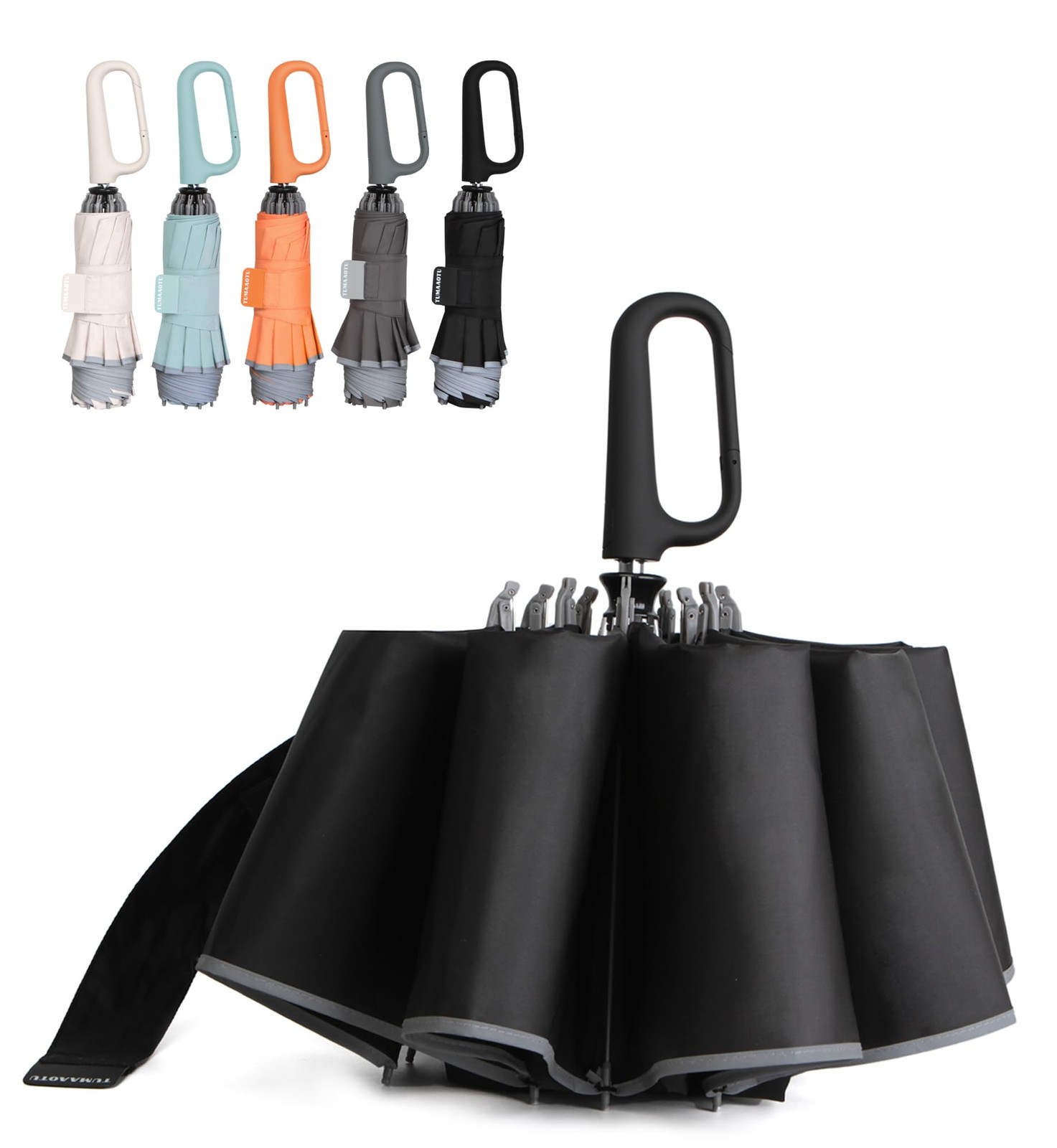 TUMAAOTU Inverted Umbrella with Carabiner Handle, Compact Wind Proof Umbrella...