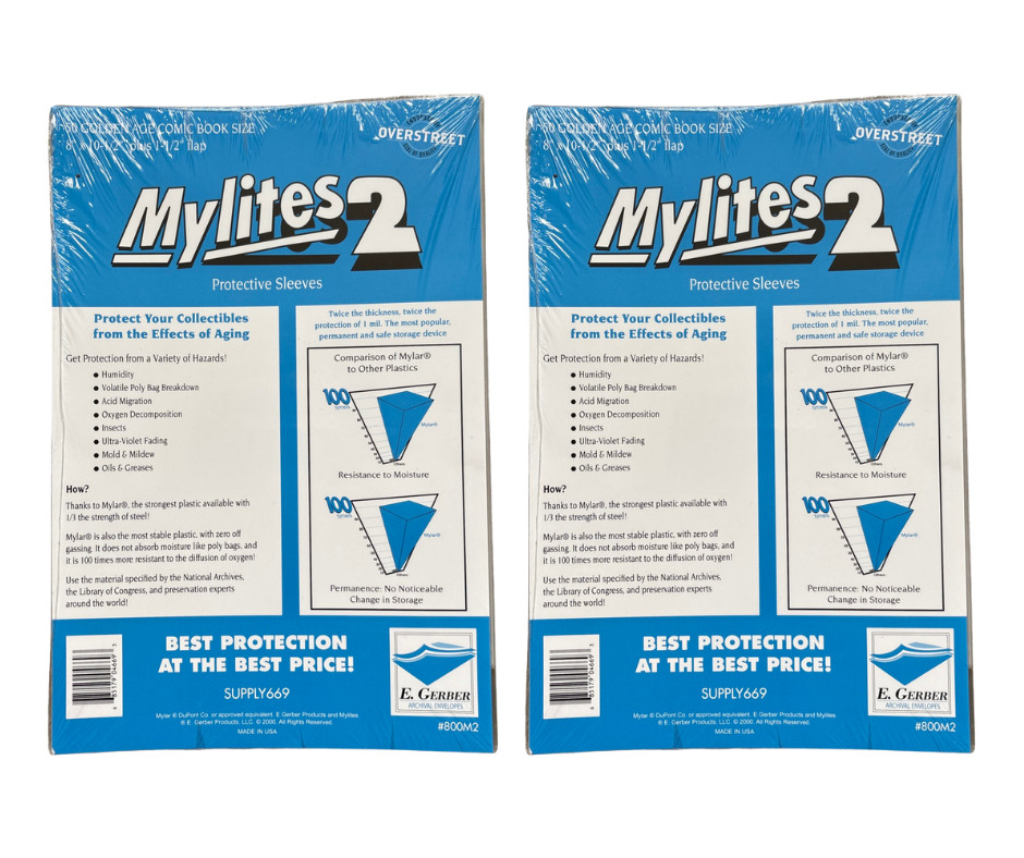 100 Mylites 2 Mil Mylar Comic Book Bags Golden Age Size 8 x 10.5  E Gerber 800M2