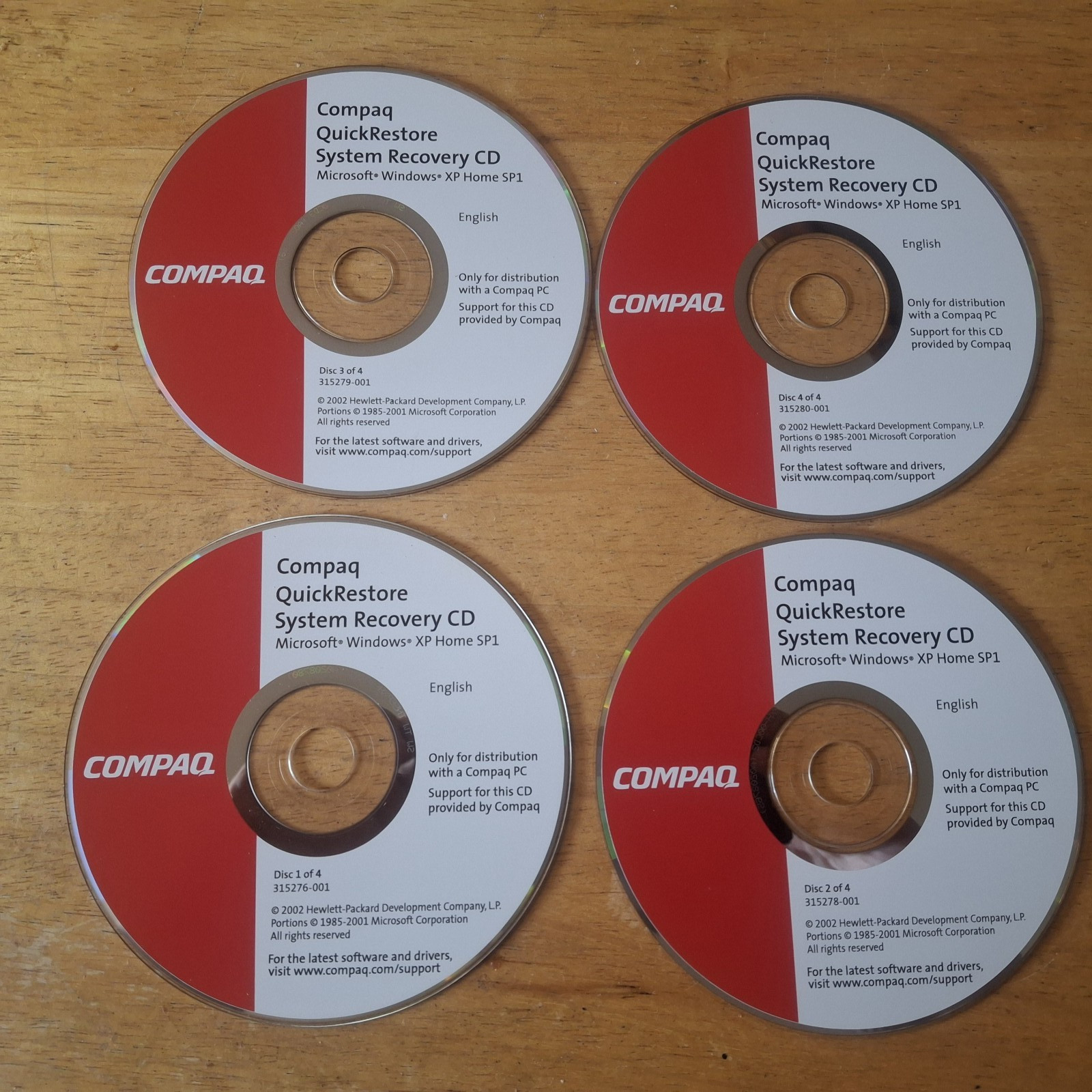 COMPAQ QUICKRESTORE SYSTEM RECOVERY DISC CD XP HOME SP1
