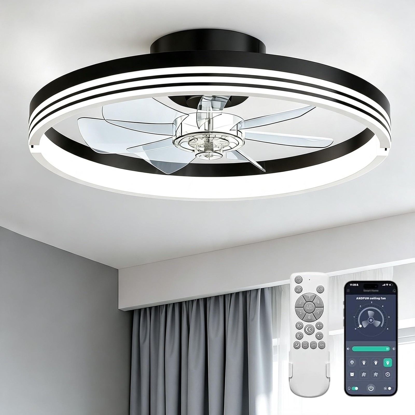 18" Ceiling Fans with Lights and Remote, Low Profile Flush Mount Ceiling Fan ...