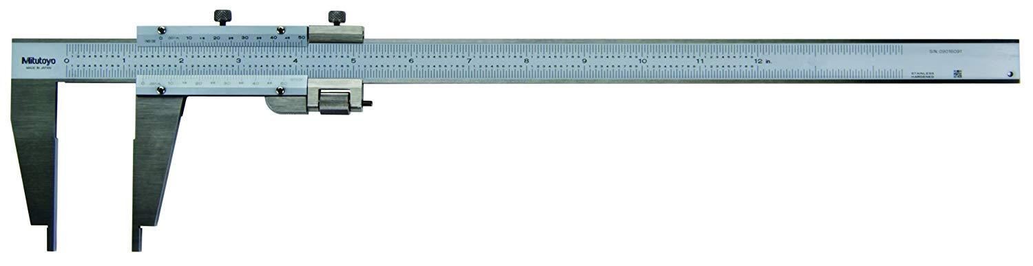 Mitutoyo 160-124 Vernier Caliper, Stainless Steel, Nib Style Jaw, 0-12" Range