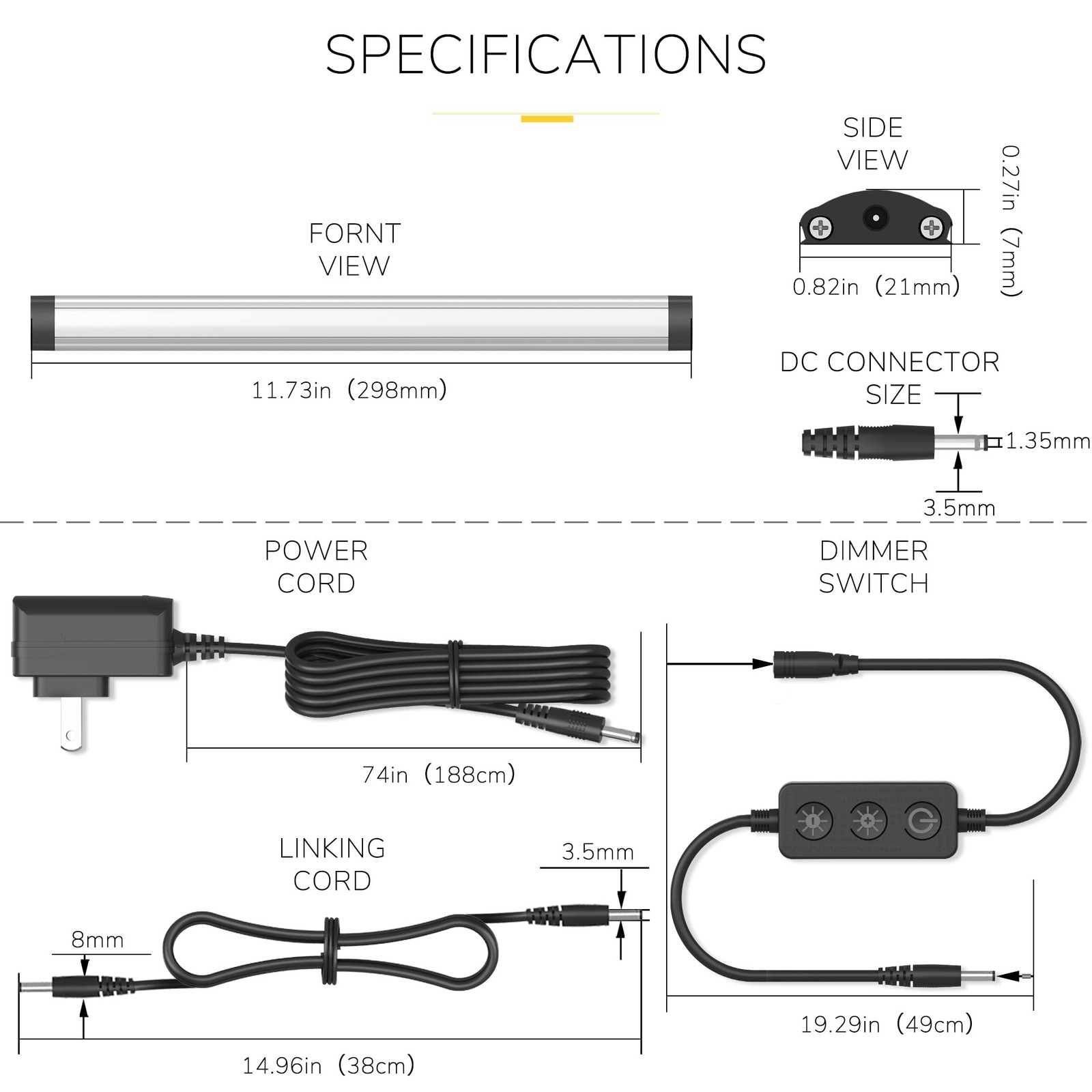 12 Inch Plugin LED Under Counter Lights Kitchen Daylight 5000K 3 Pack