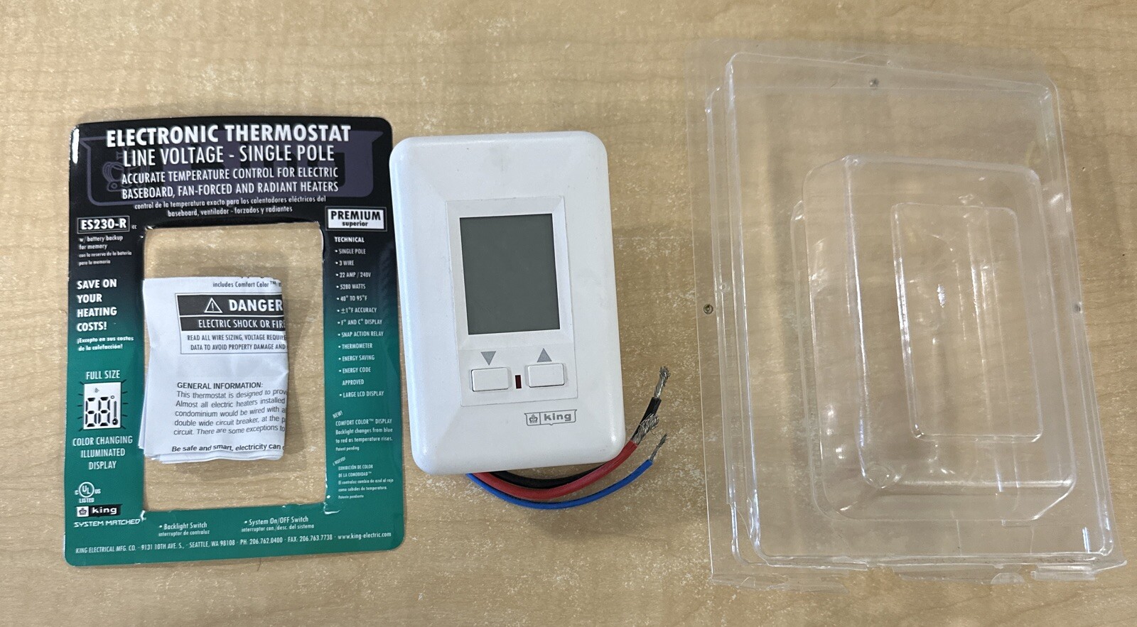 King Electric ES230-R 208-240V Electronic Single Pole Thermostat 22A It/571