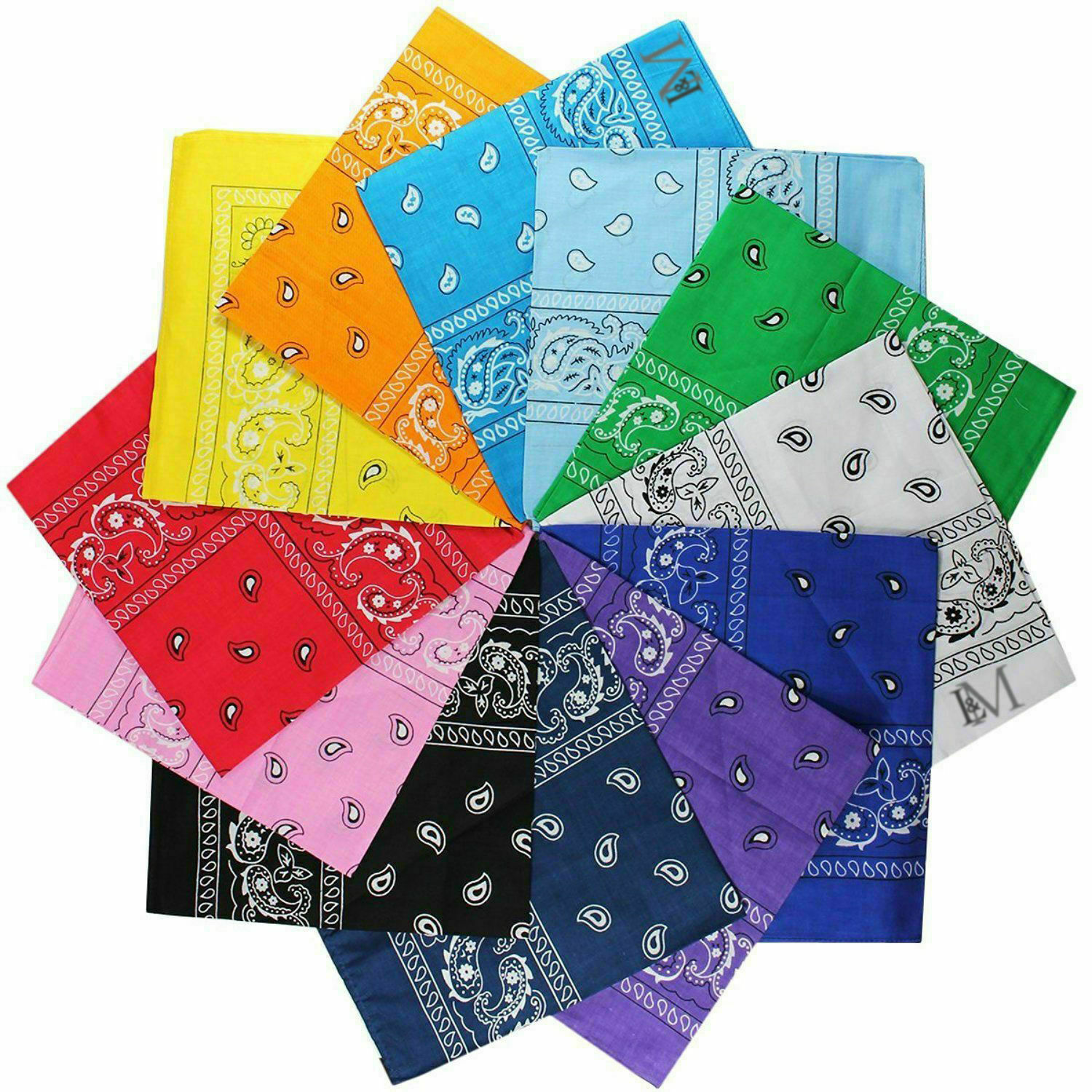Wholesale Lot 12 Pieces Mix Assorted Color Bandana Head Wrap Scarf 100% Cotton
