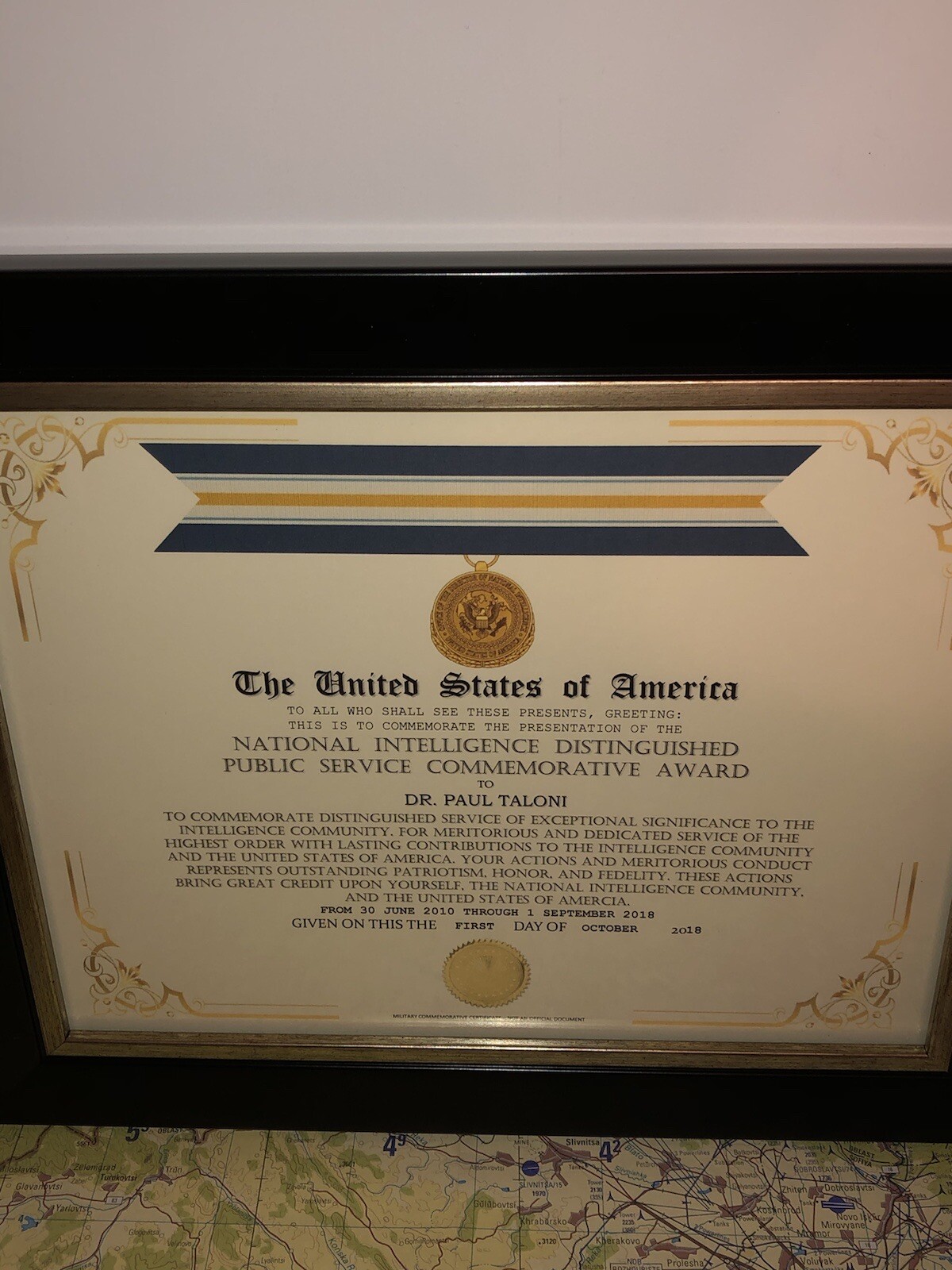 NATIONAL INTELLIGENCE DISTINGUISHED PUBLIC SERVICE COMMEMORATIVE CERT. Type-1