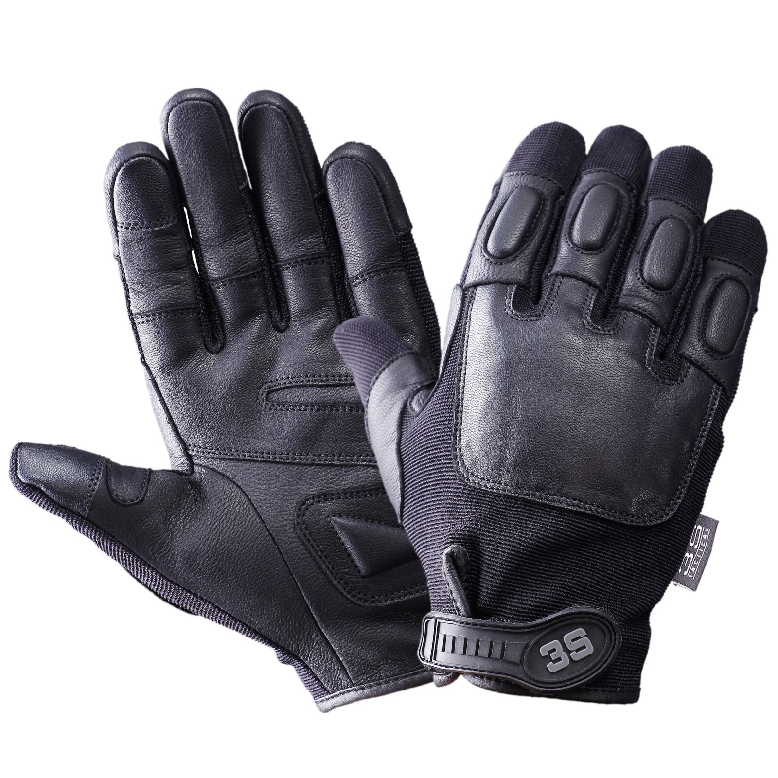 3S Tactical Leather Steel Shot Police Security Padded Motorcycle Gloves -T2-3SG