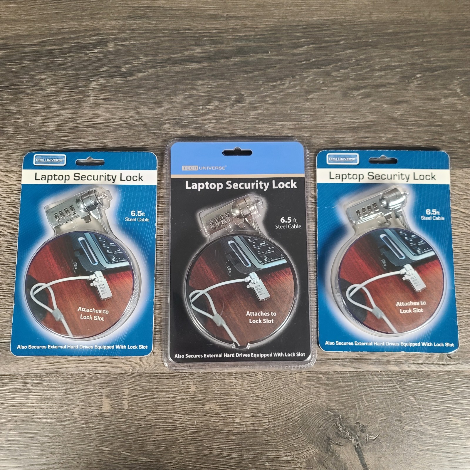 Lot of 3 Tech Universe Laptop Security Lock with 6.5 ft Steel Cable New