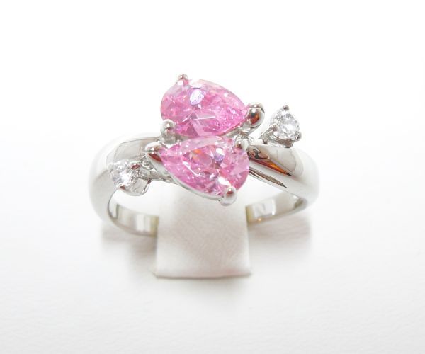 Sterling Silver 925 Pink Double Pear CZ Ring