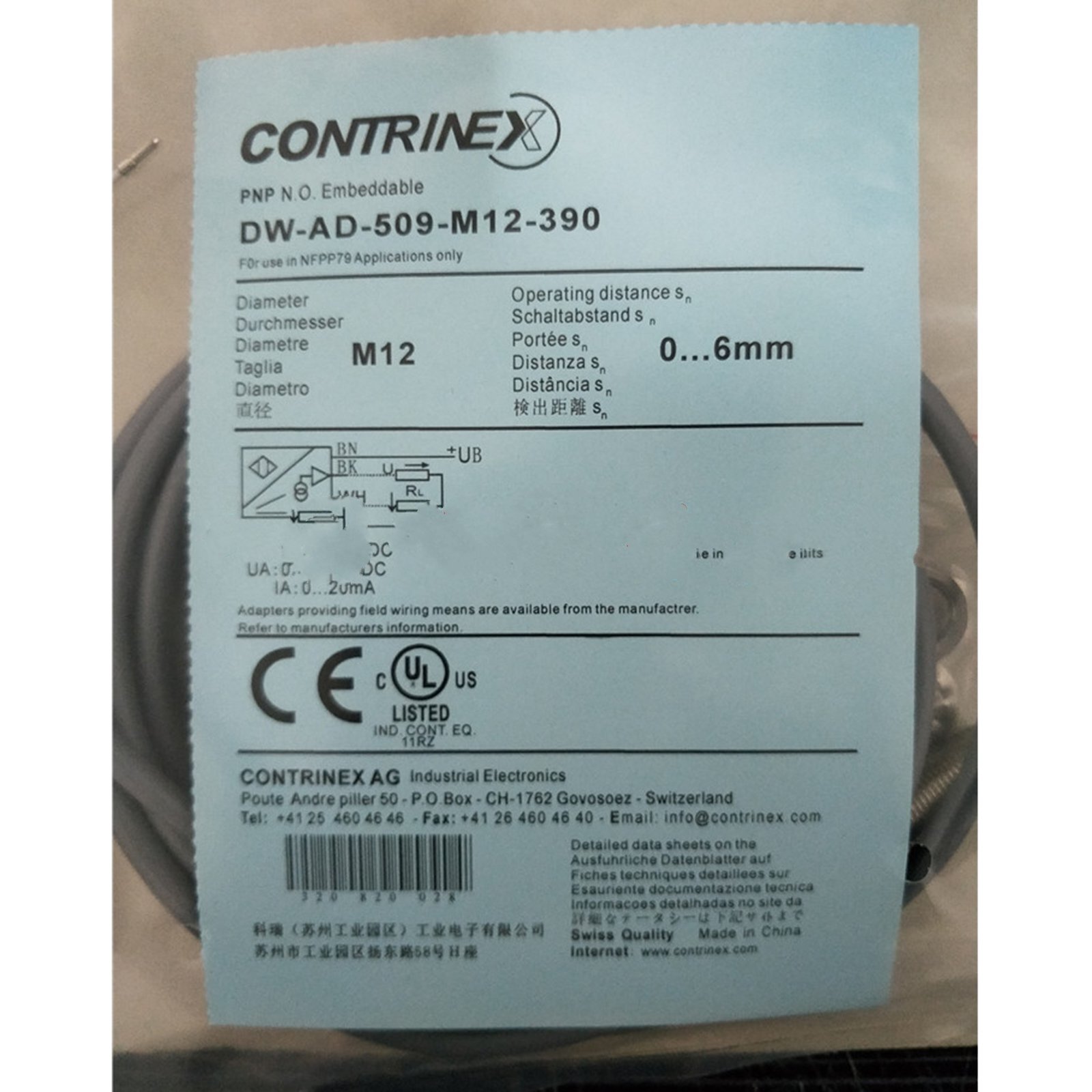 1PC CONTRINEX DW-AD-509-M12-390 PROXIMITY SWITCH DWAD509M12390 New
