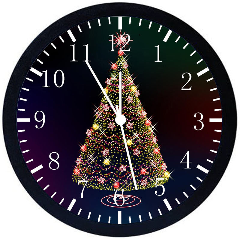 Christmas Tree Black Frame Wall Clock Nice For Decor or Gifts W271
