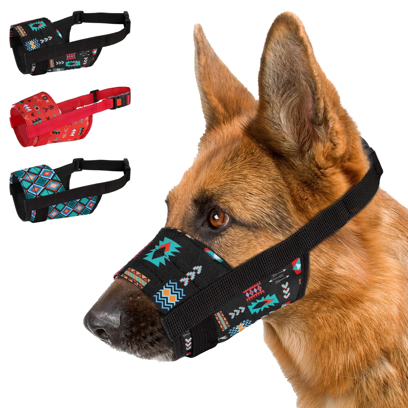 Dog Muzzle - Adjustable Soft Breathable Tribal Nylon Dog Mouth Guard Cover fo...
