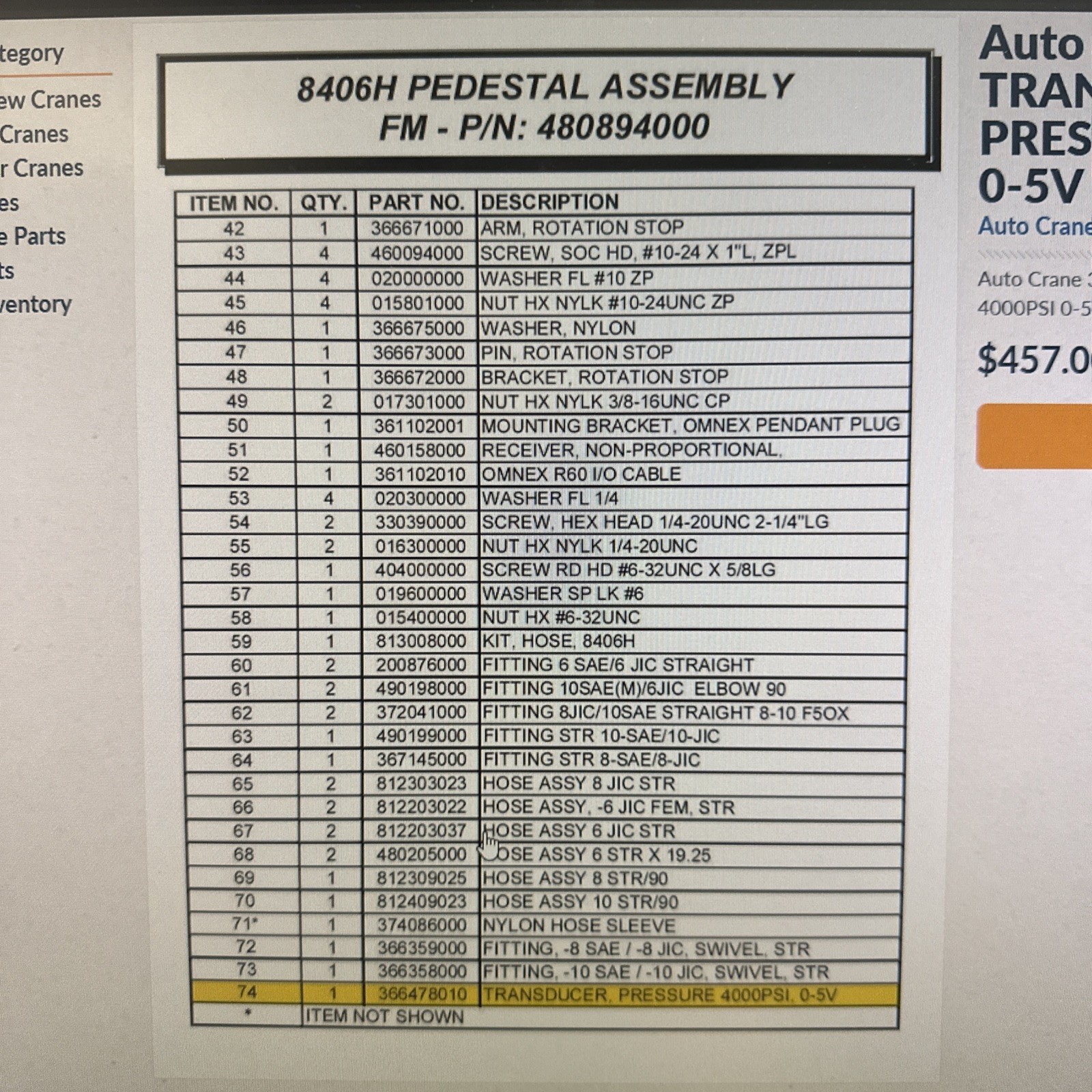 Auto crane 366478010 Pressure Transducer