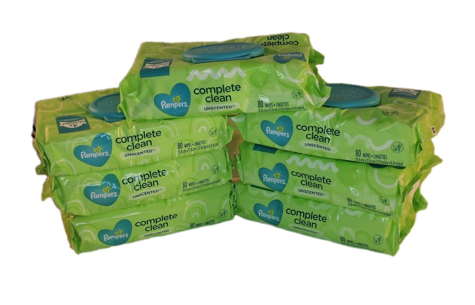 Pampers Complete Clean Unscented Baby Wipes 4X Stronger Wipes 80 Ct Lot of 7