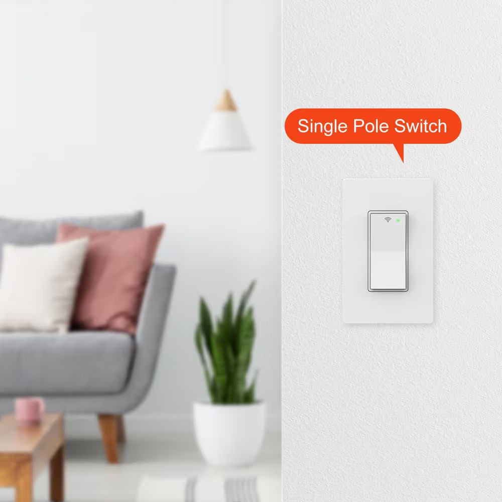 15 Amp Single-Pole White Smart Light Switch with Wi-Fi and Bluetooth Technology