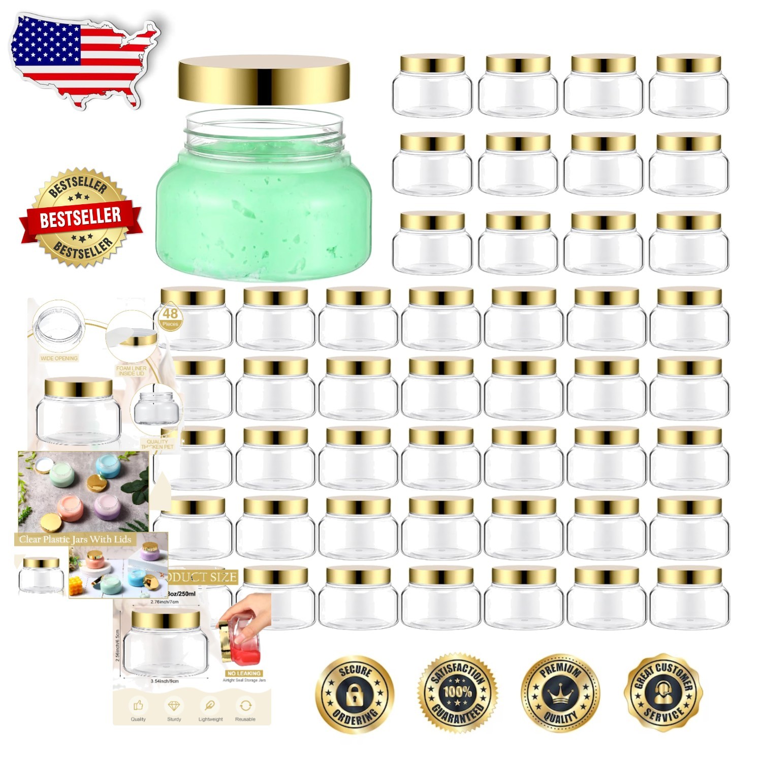 48ct 8oz Round Plastic Jars - Leak Proof Travel Cream & Lotion Holders