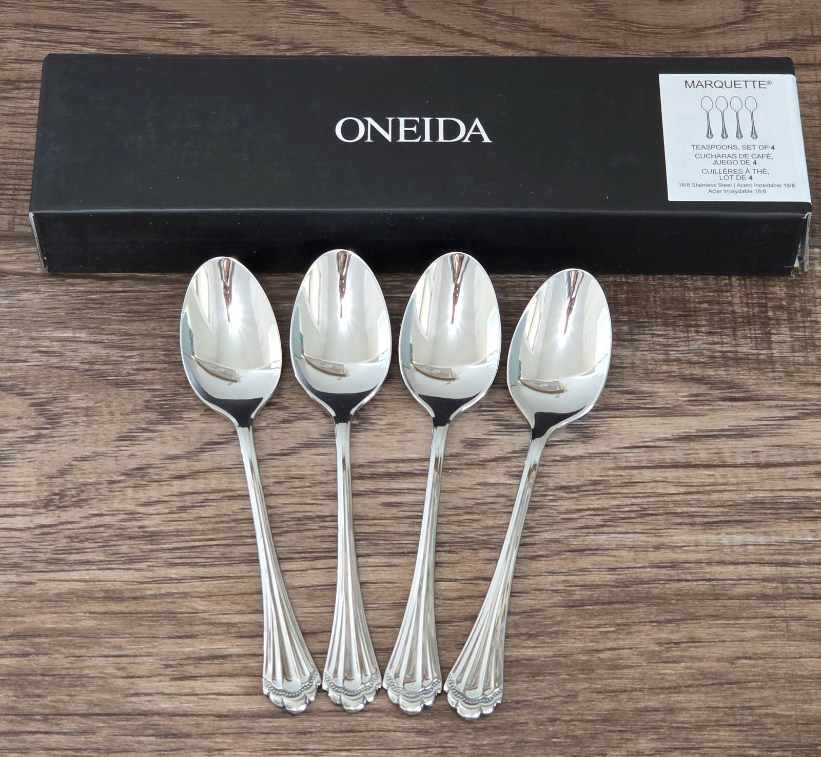 Oneida MARQUETTE 18/8 Stainless Steel Teaspoon Set of 4 NEW in box