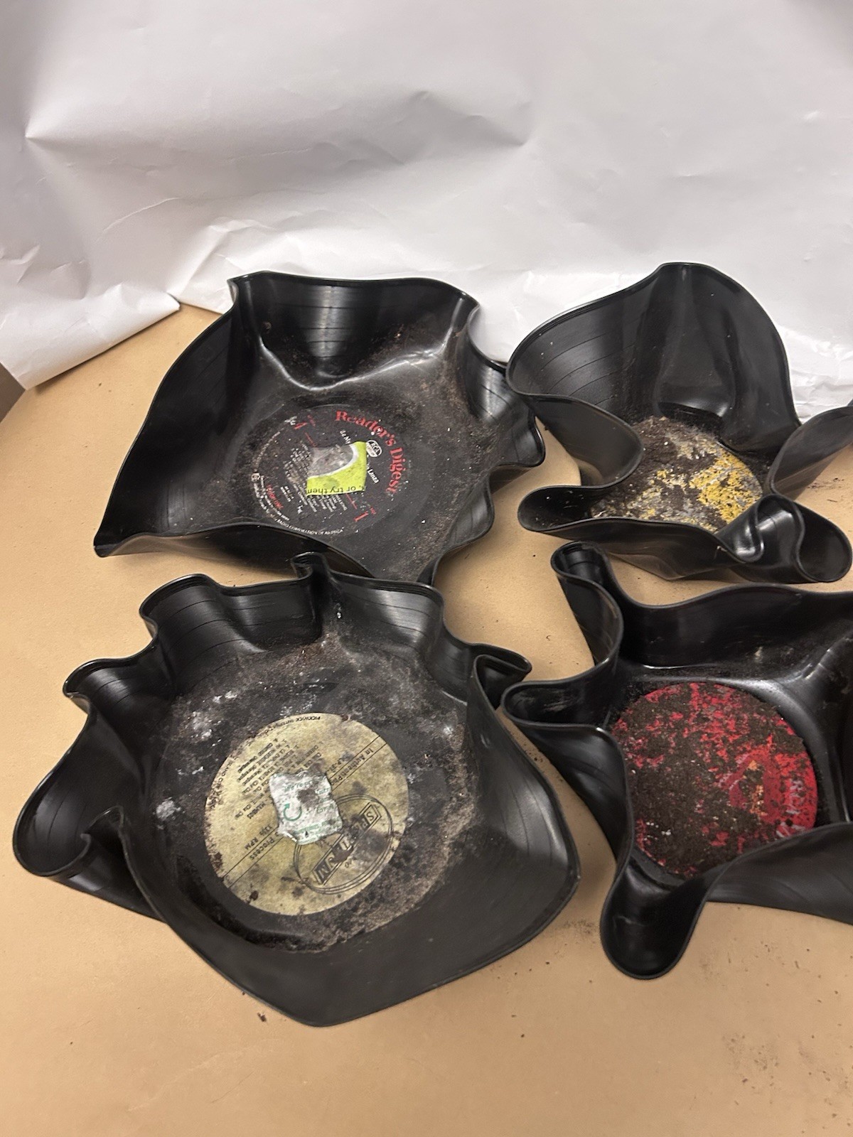 Handmade melted record/vinyl used for planter x4 VTG