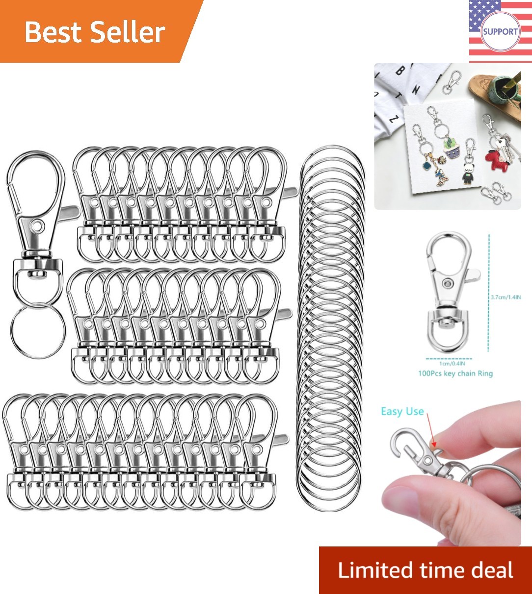 Versatile 120PCS Swivel Clasp & Keychain Rings - Ideal for Creative Projects