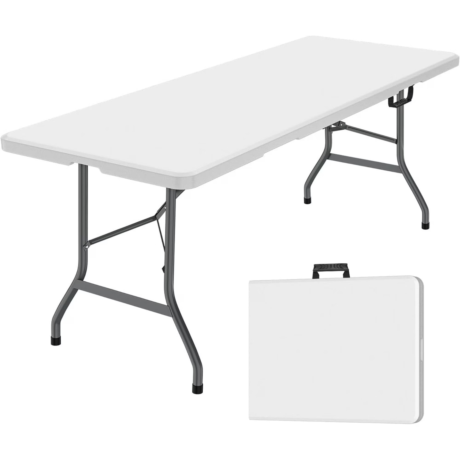 Leumius 6 Foot Folding Table,Fold-in-Half Plastic Table,Indoor Outdoor White NEW