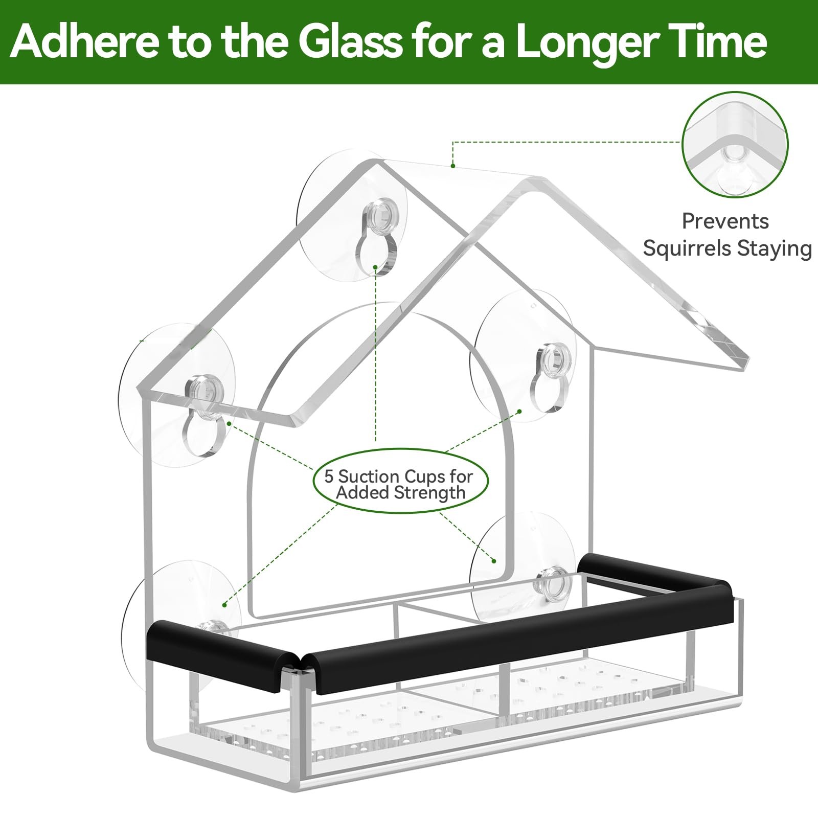 Clear Window Bird Feeder with 5 Extra Strong Suction Cups, Clear,Transparent