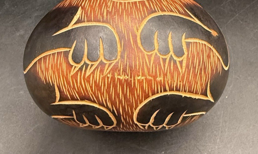 Peruvian Folk Art Carved Gourd Monkey Rattle
