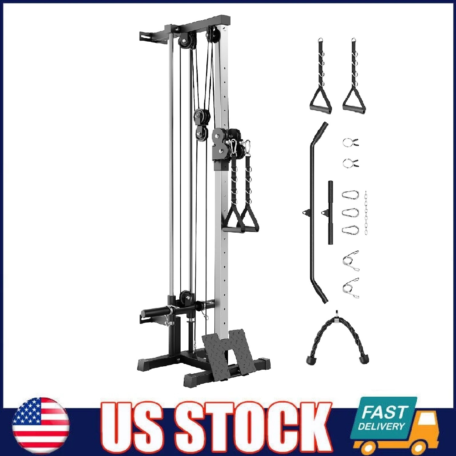 Wall Mount Cable Machine LAT Pulldown Machine, Cable Crossover Machine Home Gym