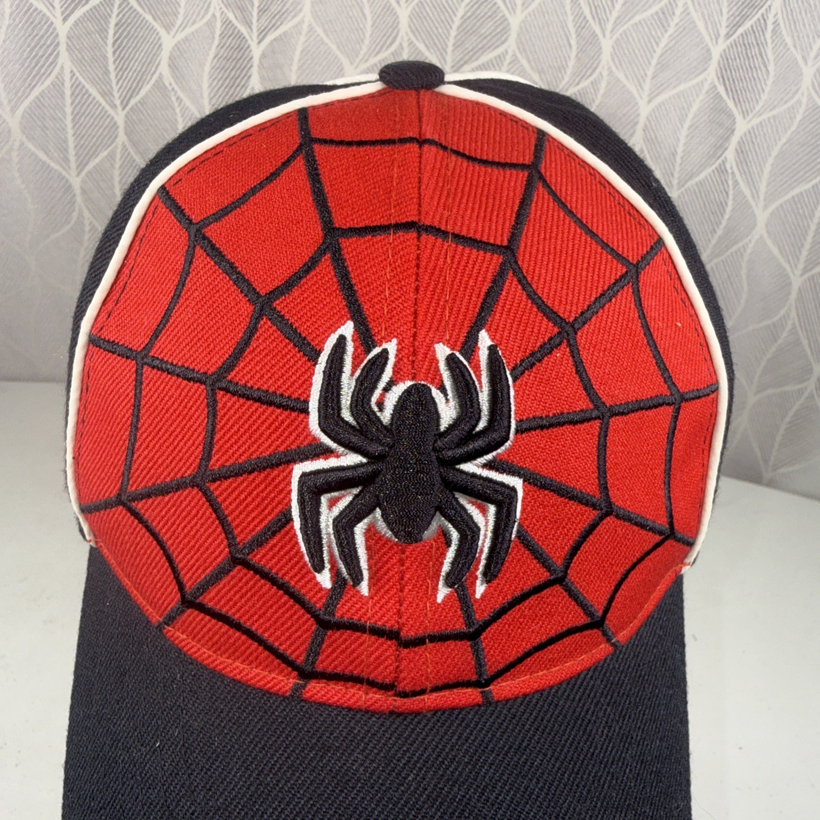 Spider in Web Black Red White on Youth Hat Cap Hook Loop KAtethos