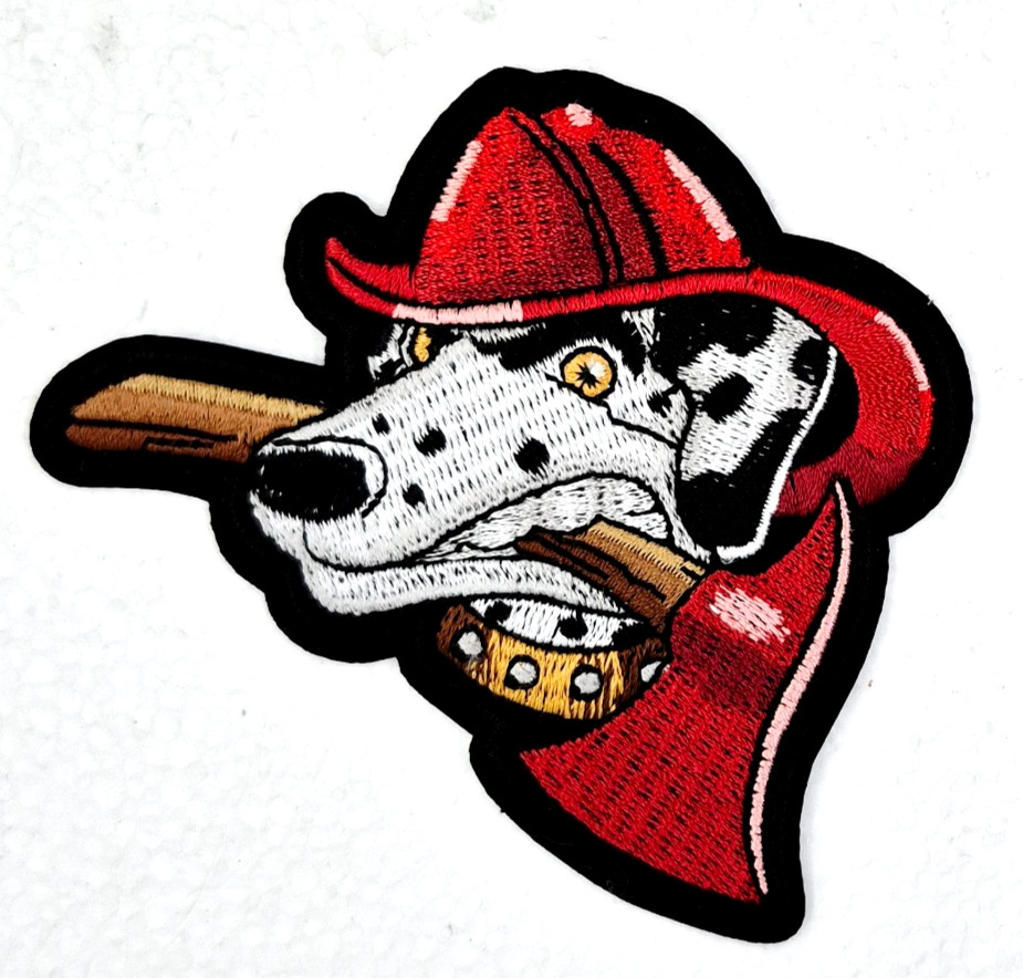 Fire Dog Dalmatian With Fire Axe Iron On Sew On Embroidered Patch 3.5" X 3"