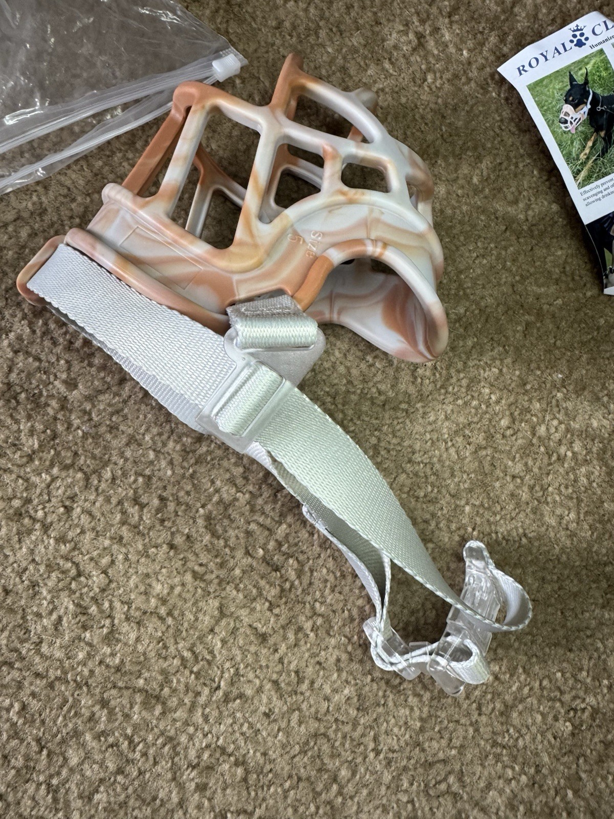 Royal Claws TPR Basket Muzzle Orange/White Size 5 Adjustable Brand New