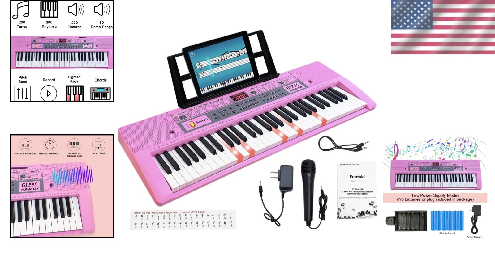 Beginner-Friendly 61-Key Electronic Piano with Lighted Keys & Recording Feature
