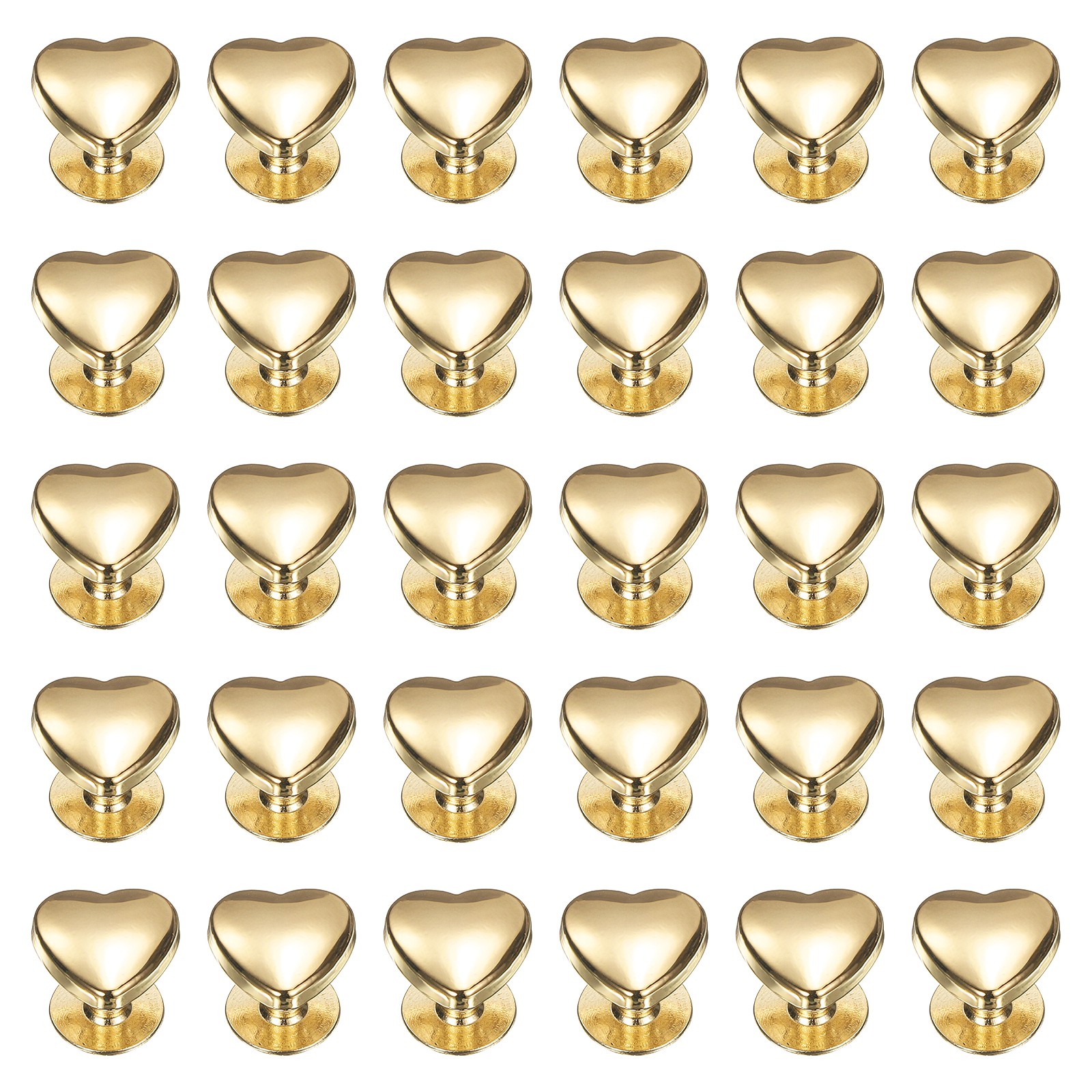 30Pcs Metal Stud Rivets 10mm Heart Shape Decoration Screw Back Studs Gold