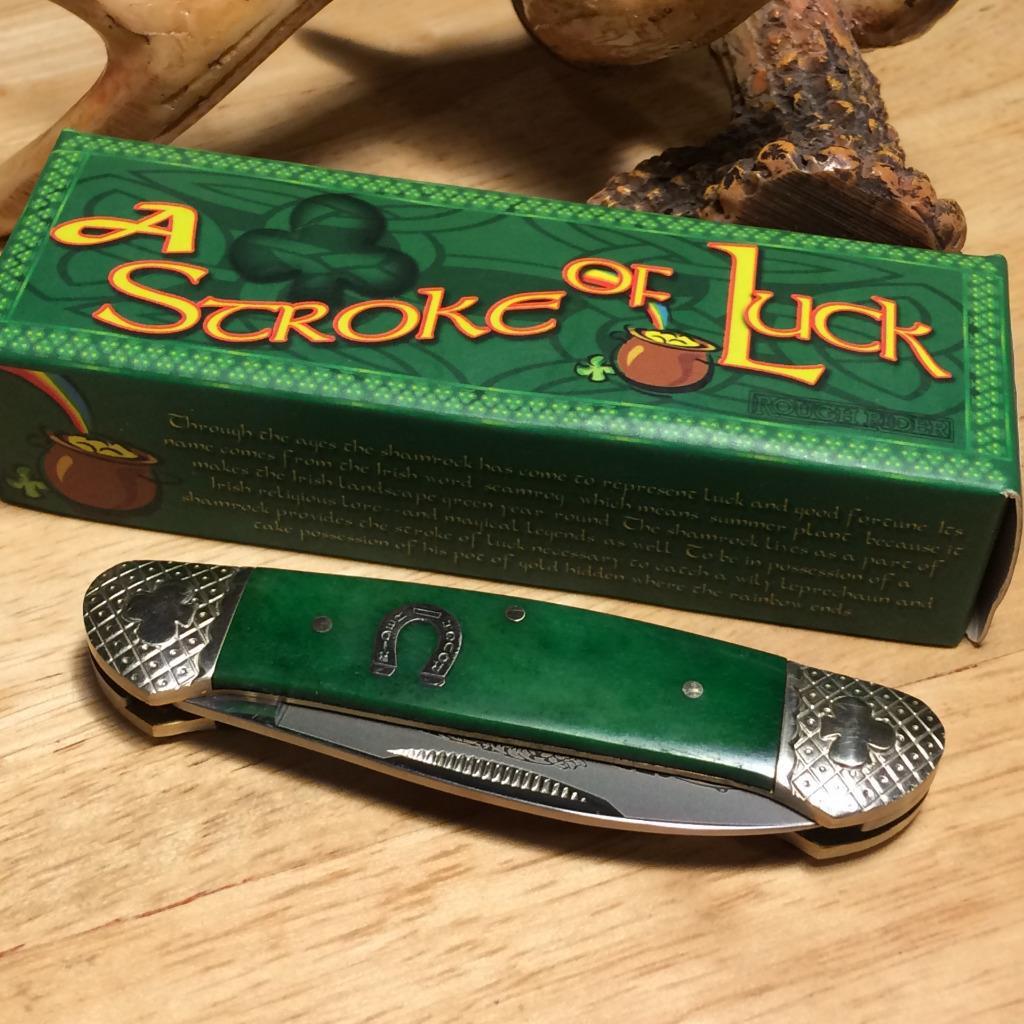 Rough Ryder Stroke of Luck Smooth Green Bone Canoe 3 5/8" Pocket Knife RR1062