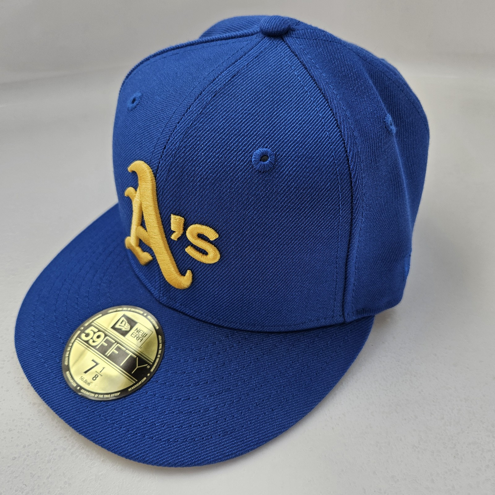 Oakland A's. Warriors Colors 7 1/8. Royal Blue. 59fifty. Battle Of The Bay Patch