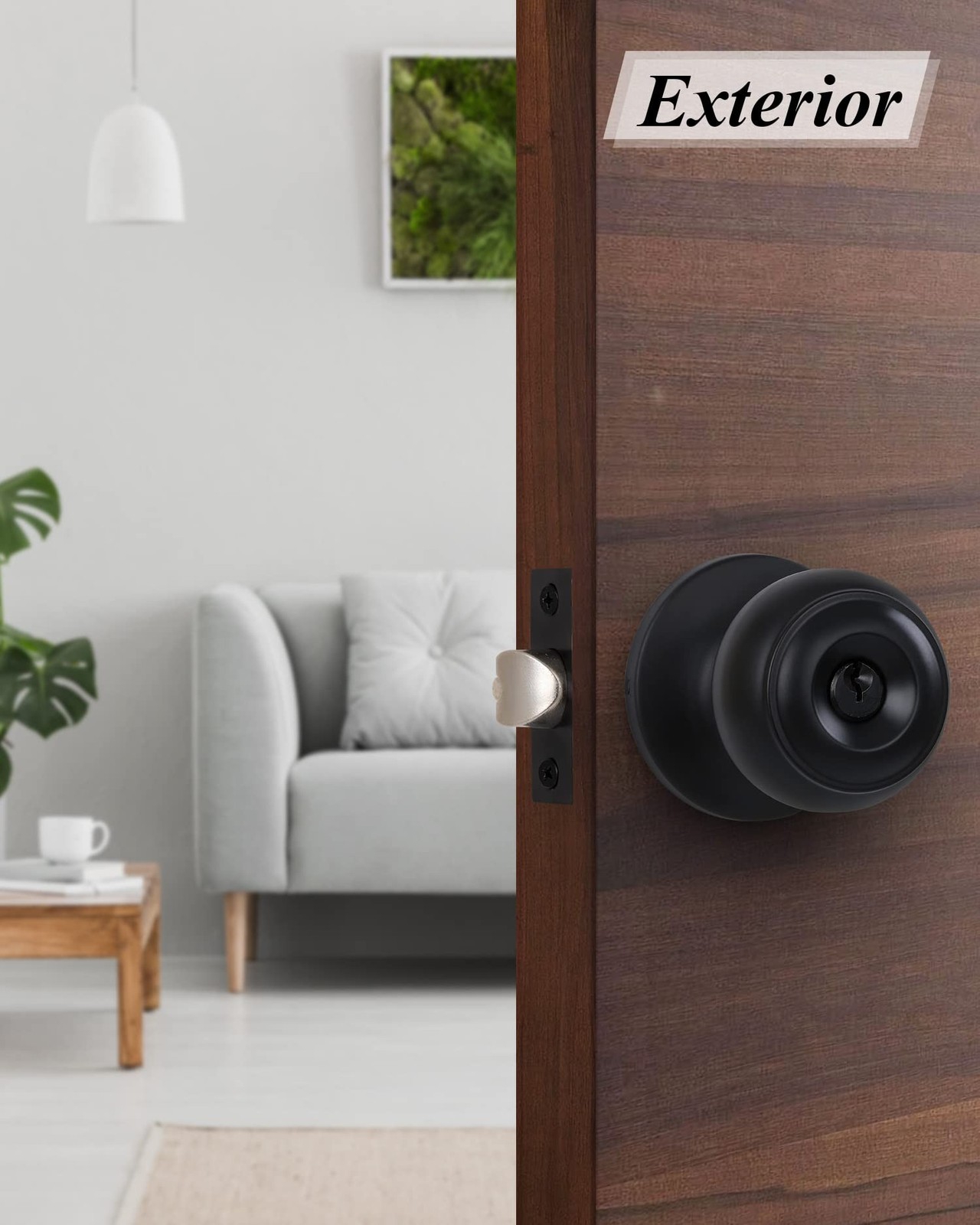 (2 Pack) Entry Door Knobs with Lock and Keyed Alike, Interior/Exterior Flat B...