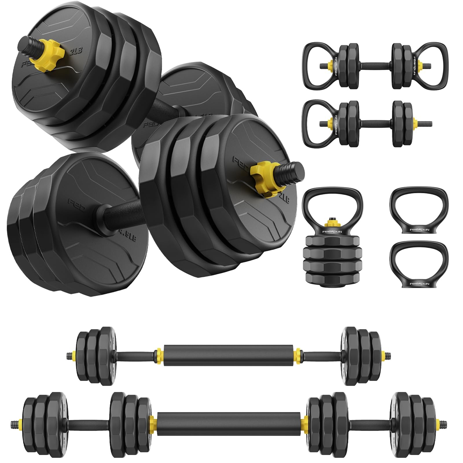 Adjustable Dumbbells, 48lbs Free Weight Set with 4 Modes, Used as Barbell, Ke...
