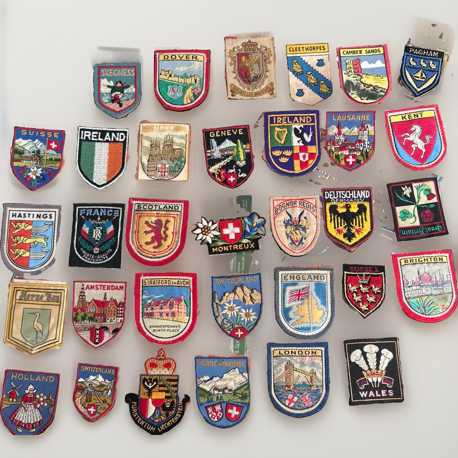 34 Vintage 1950’s Era Travel Patches 34 Country Of Travel Souvenir European ￼