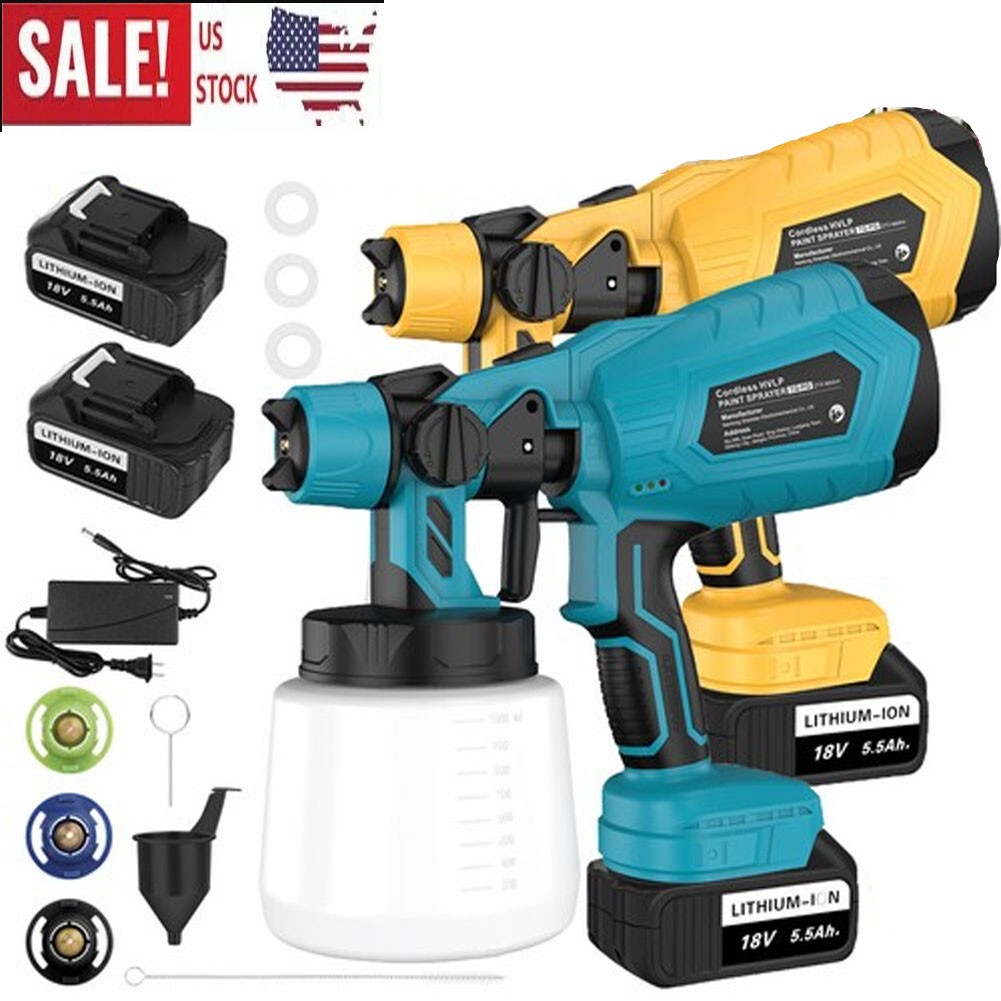 Electric High Pressure Cordless Paint Airless Sprayer With 2 Batteries Spray Gun