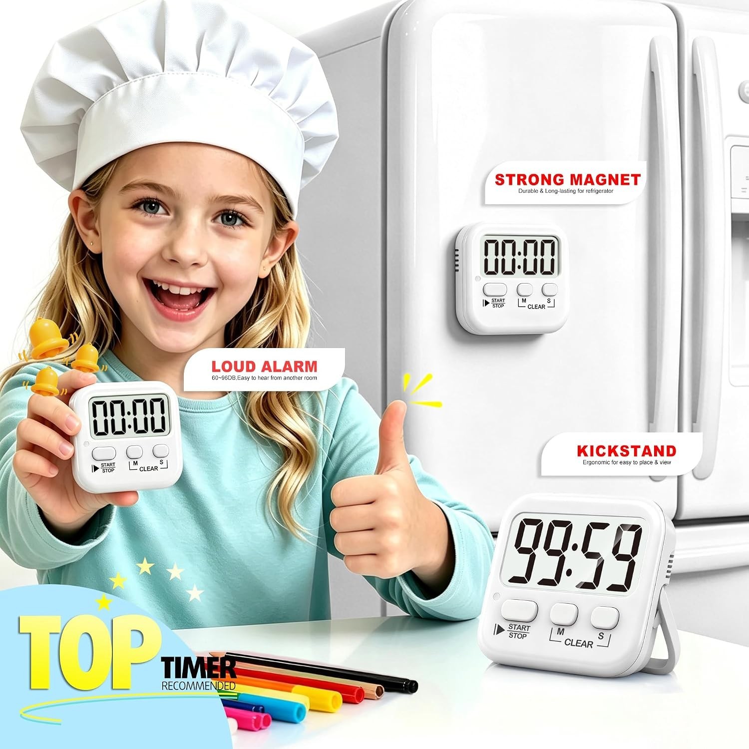 Dual Pack Digital Countdown Timers with Large Screen for Home & Classroom